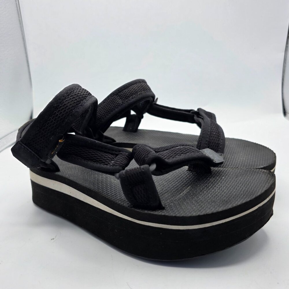 Teva Flatform Universal Mesh Print Womens Size 6 Black Platform Sandals